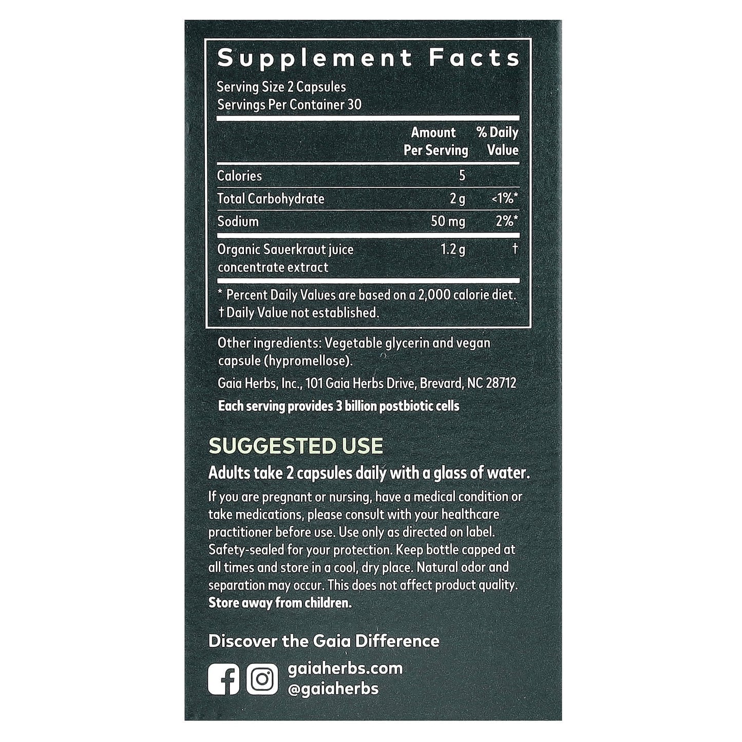 Gaia Herbs Sauerkraut Postbiotics for Gut & Immune Support - Image 2