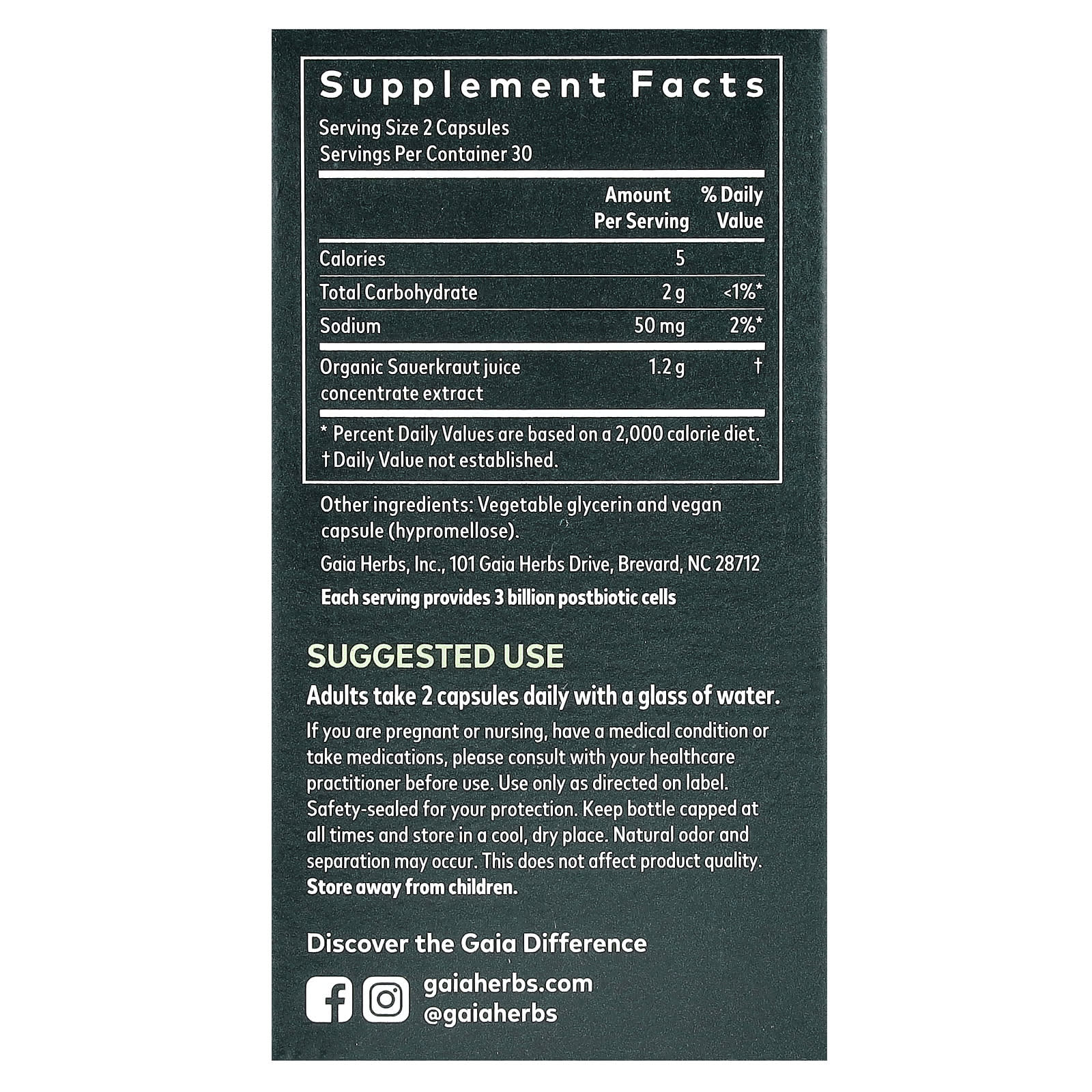 Gaia Herbs Sauerkraut Postbiotics for Gut & Immune Support - Image 2