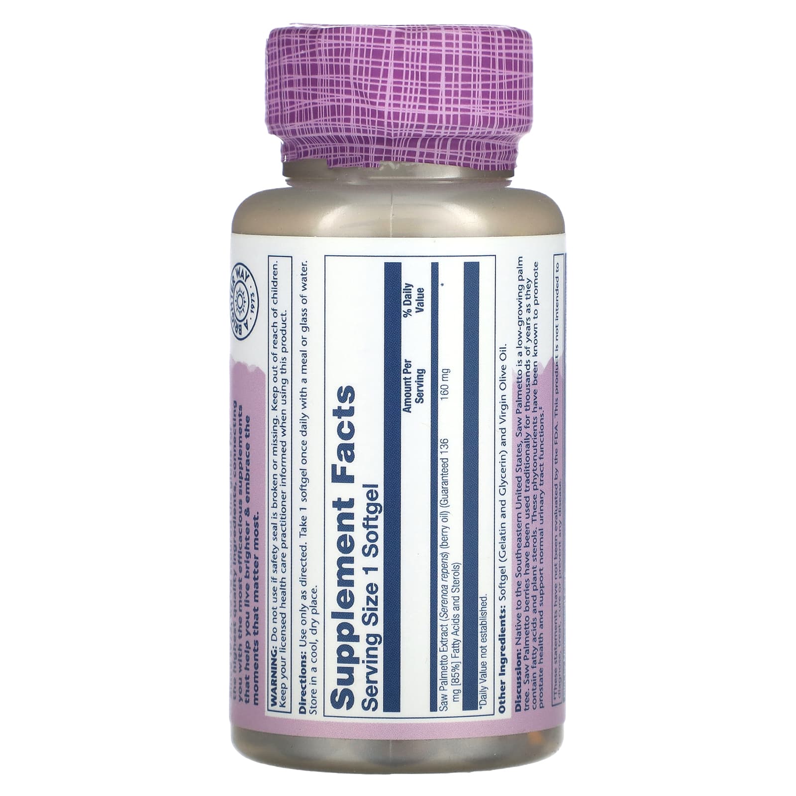 Solaray, Vital Extracts, Saw Palmetto, 160 mg, 120 Softgels - Image 2