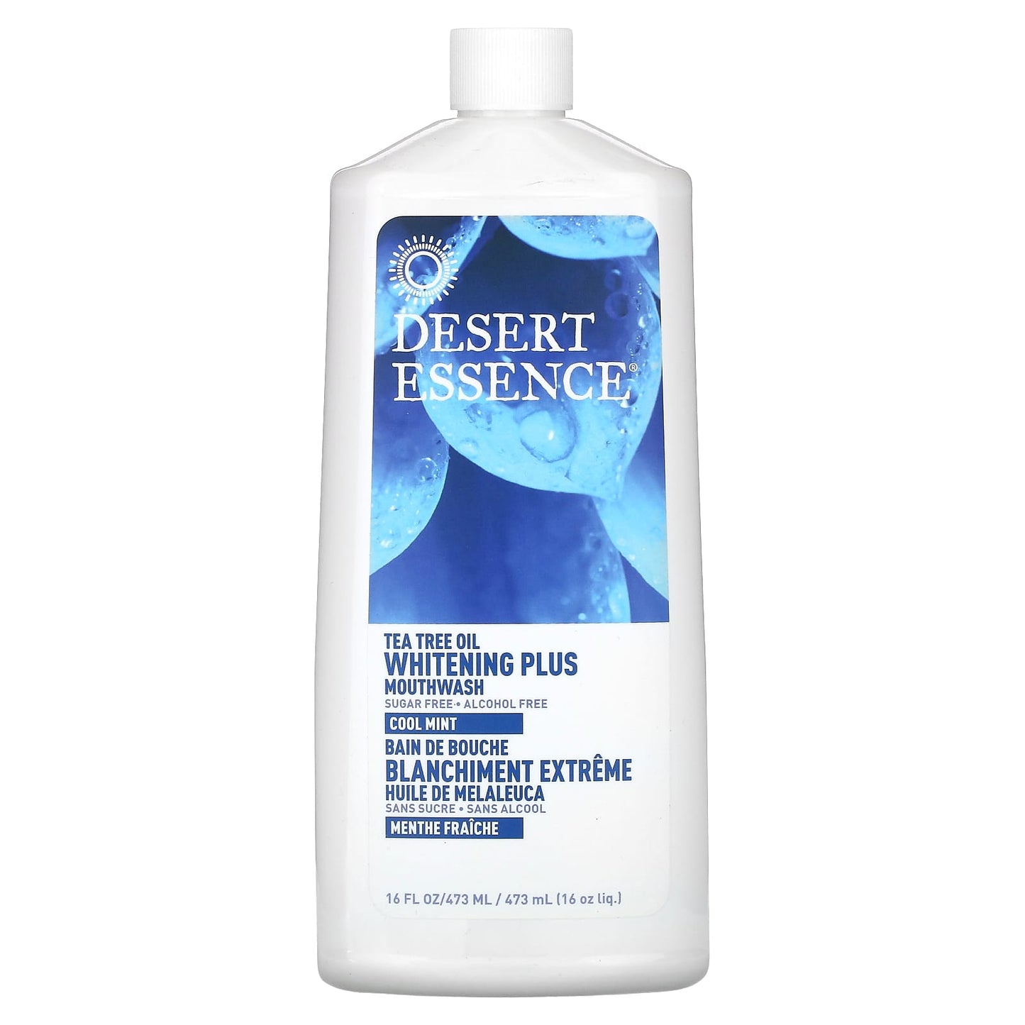 Desert Essence Tea Tree Oil Whitening Plus Mouthwash, Cool Mint, 16 fl oz, Sugar Free, Vegan - Image 1