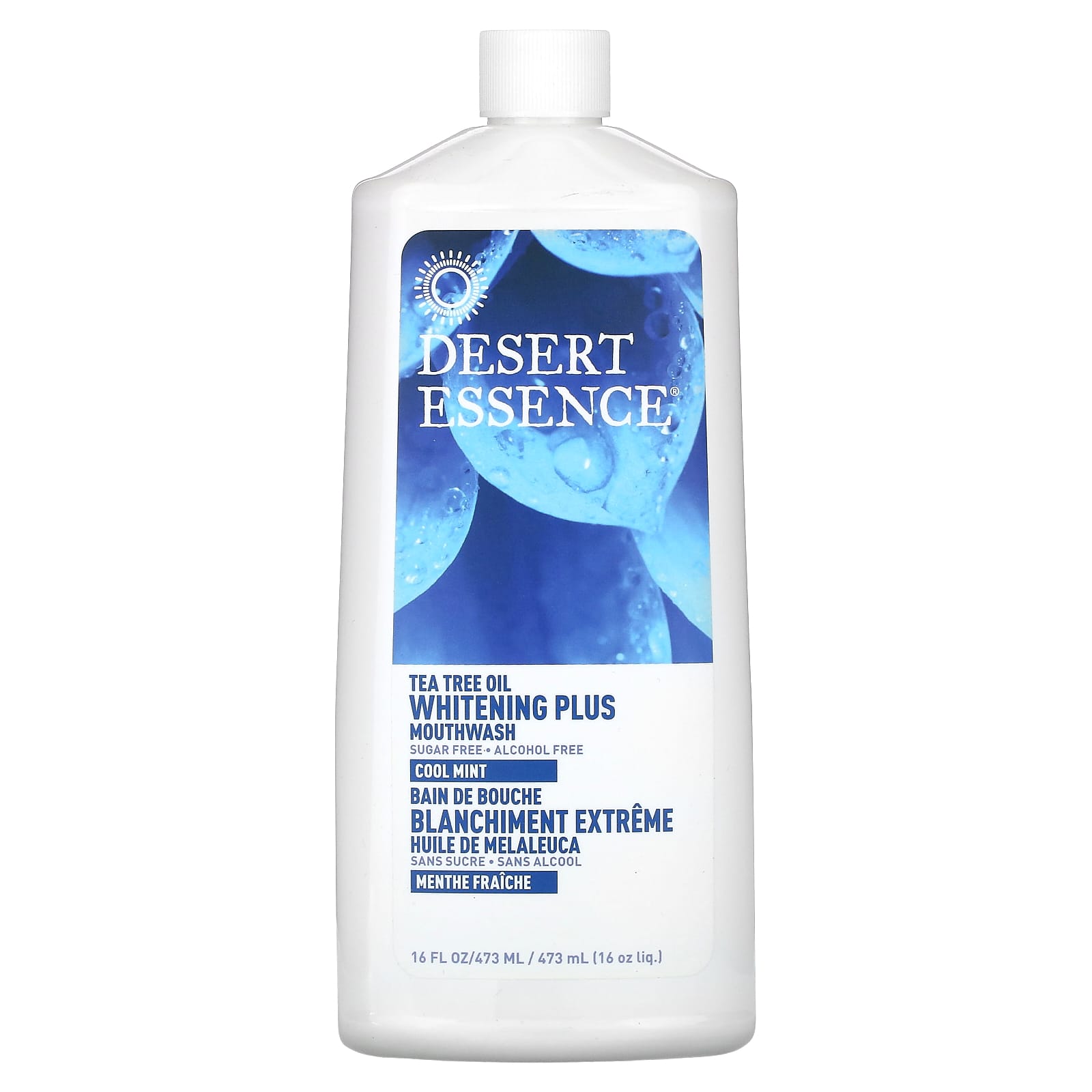Desert Essence Tea Tree Oil Whitening Plus Mouthwash, Cool Mint, 16 fl oz, Sugar Free, Vegan - Image 1
