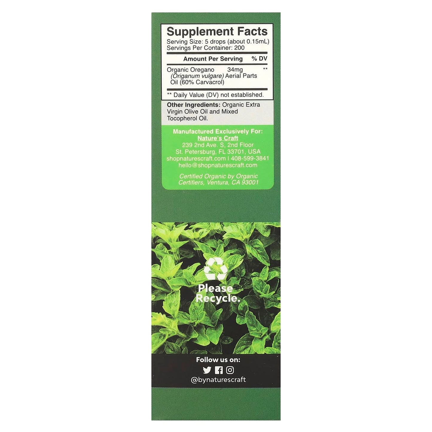 Nature's Craft, Organic Oil of Oregano, Alcohol-Free, 34 mg, 30 ml - Image 2