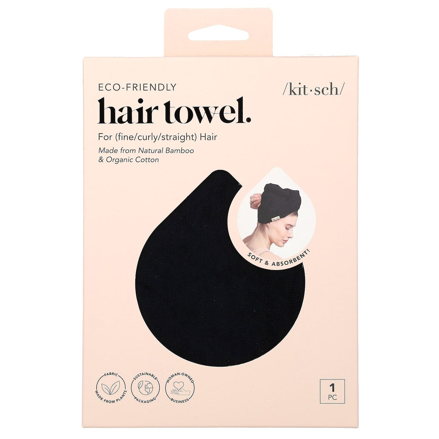 Kitsch, Eco-Friendly Hair Towel, Black, 1 Piece - Image 1