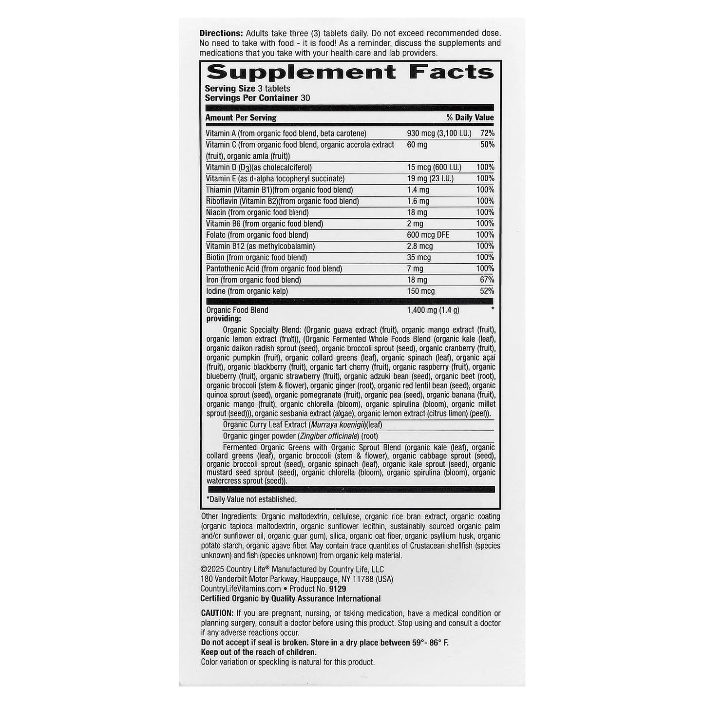 Country Life Realfood Organics Prenatal Multivitamin - 90 Tablets - Image 2
