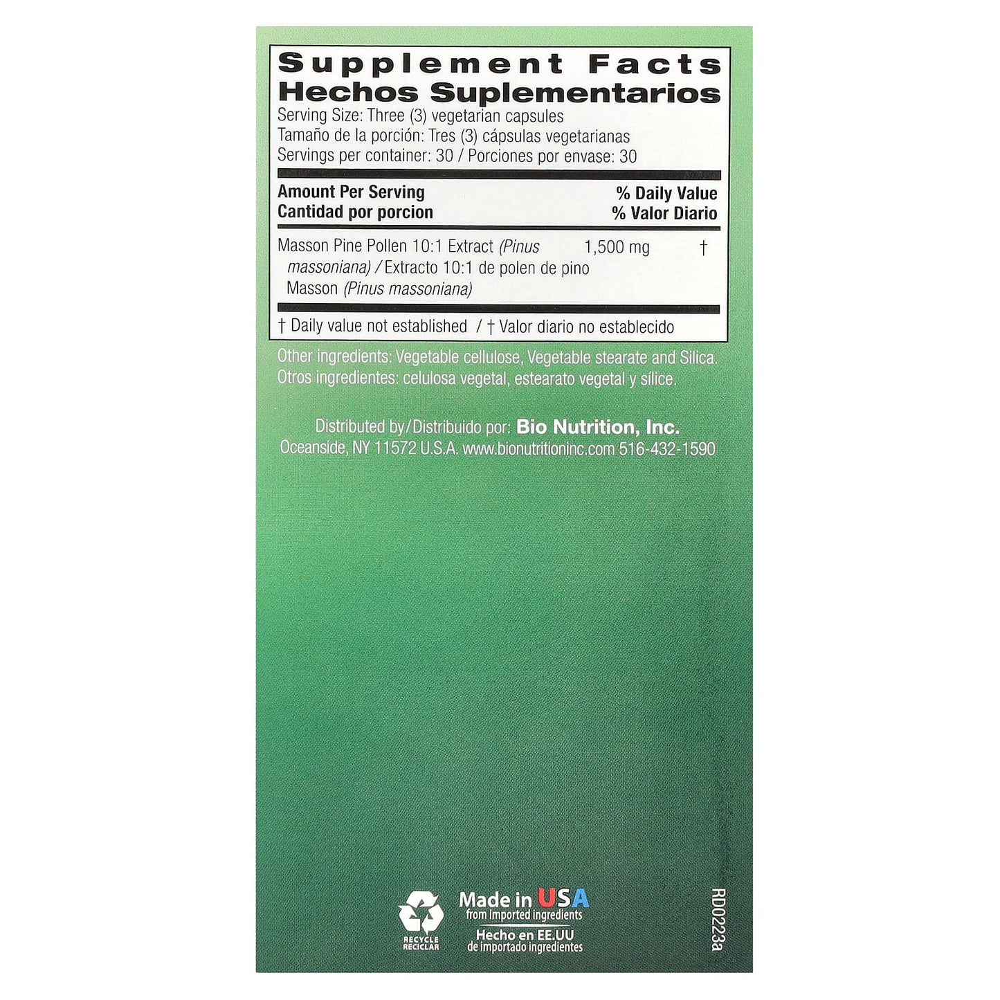 Pine Pollen Supplement by Bio Nutrition - 90 Vegetarian Capsules (500mg) - Image 2