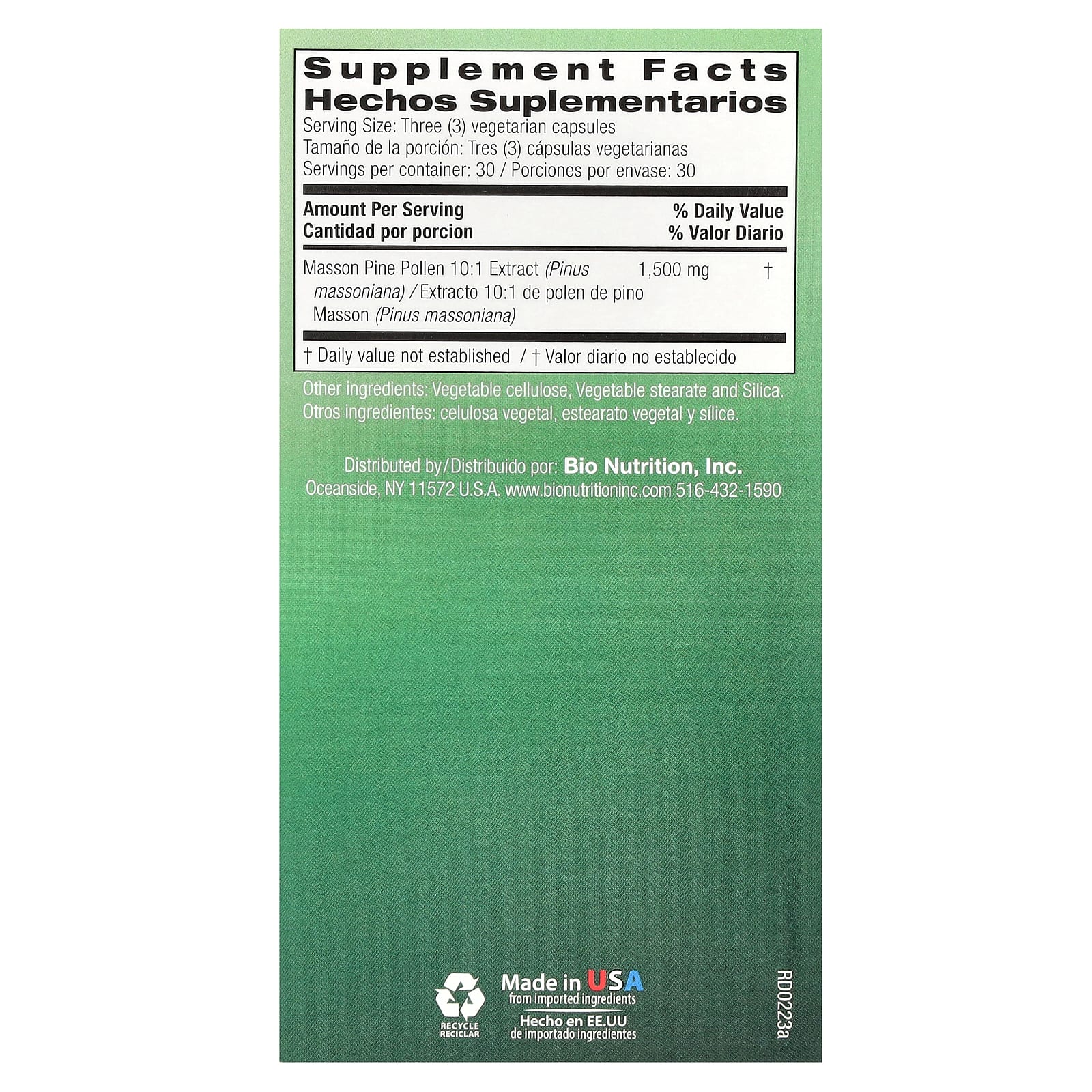 Pine Pollen Supplement by Bio Nutrition - 90 Vegetarian Capsules (500mg) - Image 2