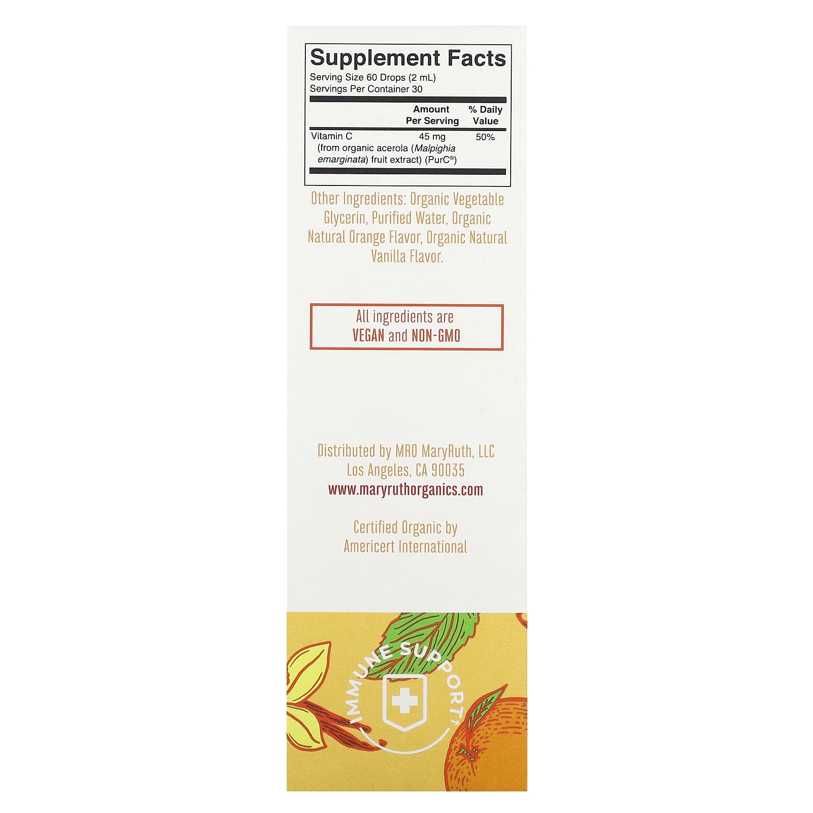 MaryRuth's, Organic Kids Vitamin C Liquid Drops, 4-13 Years, Orange Vanilla, 45 mg, 2 fl oz (60 ml) - Image 2