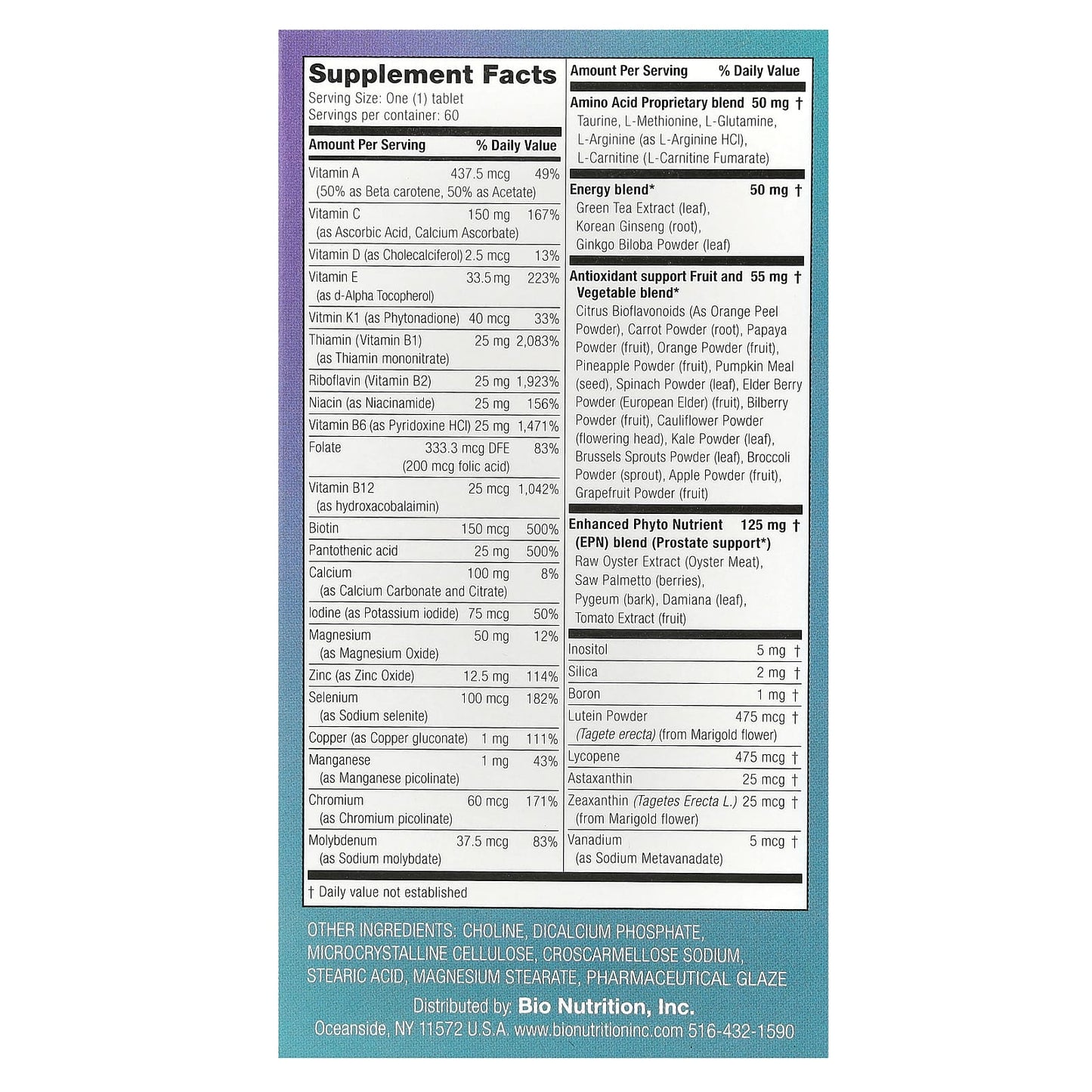 Men's Wellness Supplement, 60 Tablets by Bio Nutrition, USA Made - Image 2