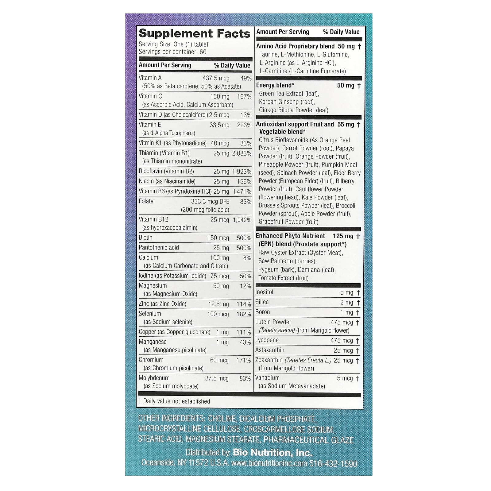 Men's Wellness Supplement, 60 Tablets by Bio Nutrition, USA Made - Image 2