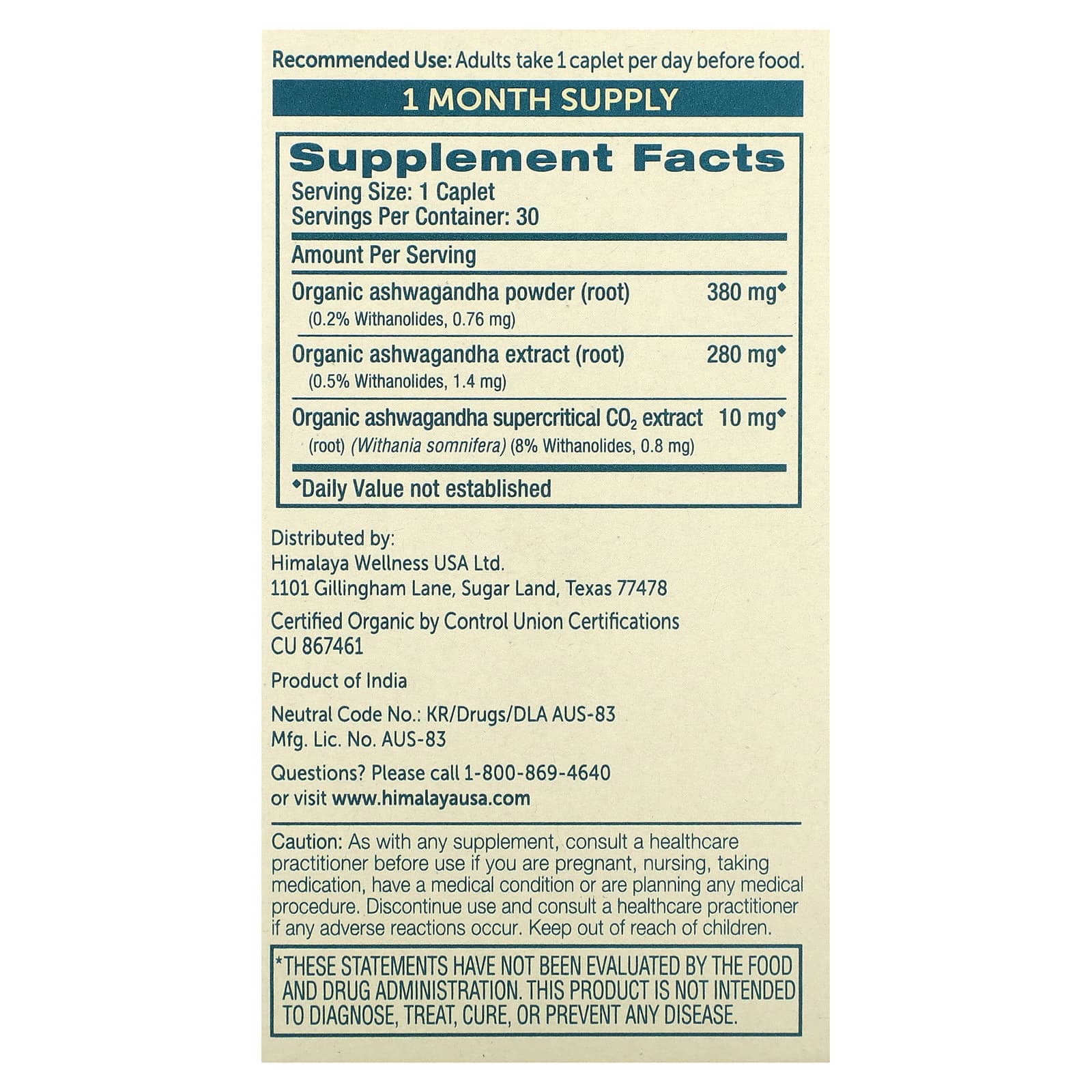 Organic Ashwagandha Supplement by Himalaya - Stress Relief Capsules - Image 2