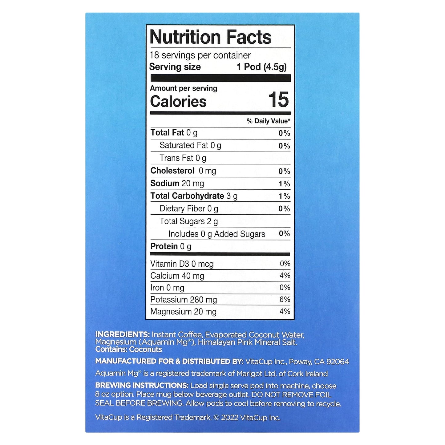 VitaCup, Hydration Coffee & Electrolytes, Medium Roast, 18 Pods, 0.16 oz (4.5 g) Each - Image 2