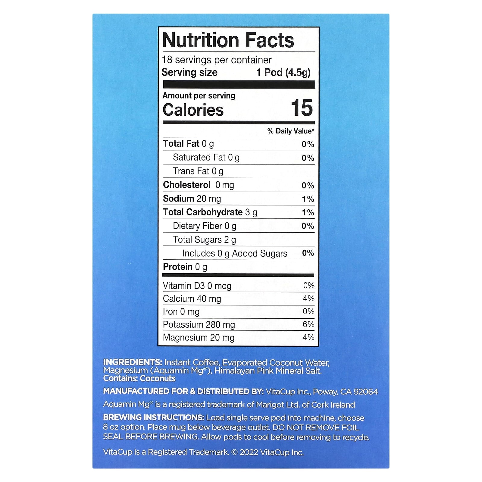 VitaCup, Hydration Coffee & Electrolytes, Medium Roast, 18 Pods, 0.16 oz (4.5 g) Each - Image 2
