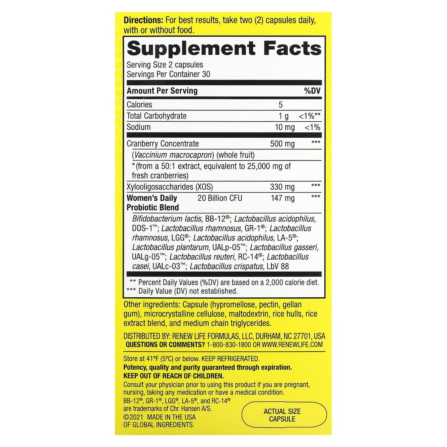 Renew Life, Probiotics, Women's Daily with Cranberry, 20 Billion CFU, 60 Vegetarian Capsules - Image 2