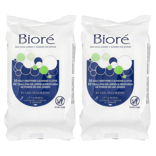 Daily Deep Pore Cleansing Cloths by Biore - 60 Pre-Moistened Wipes - Image 1