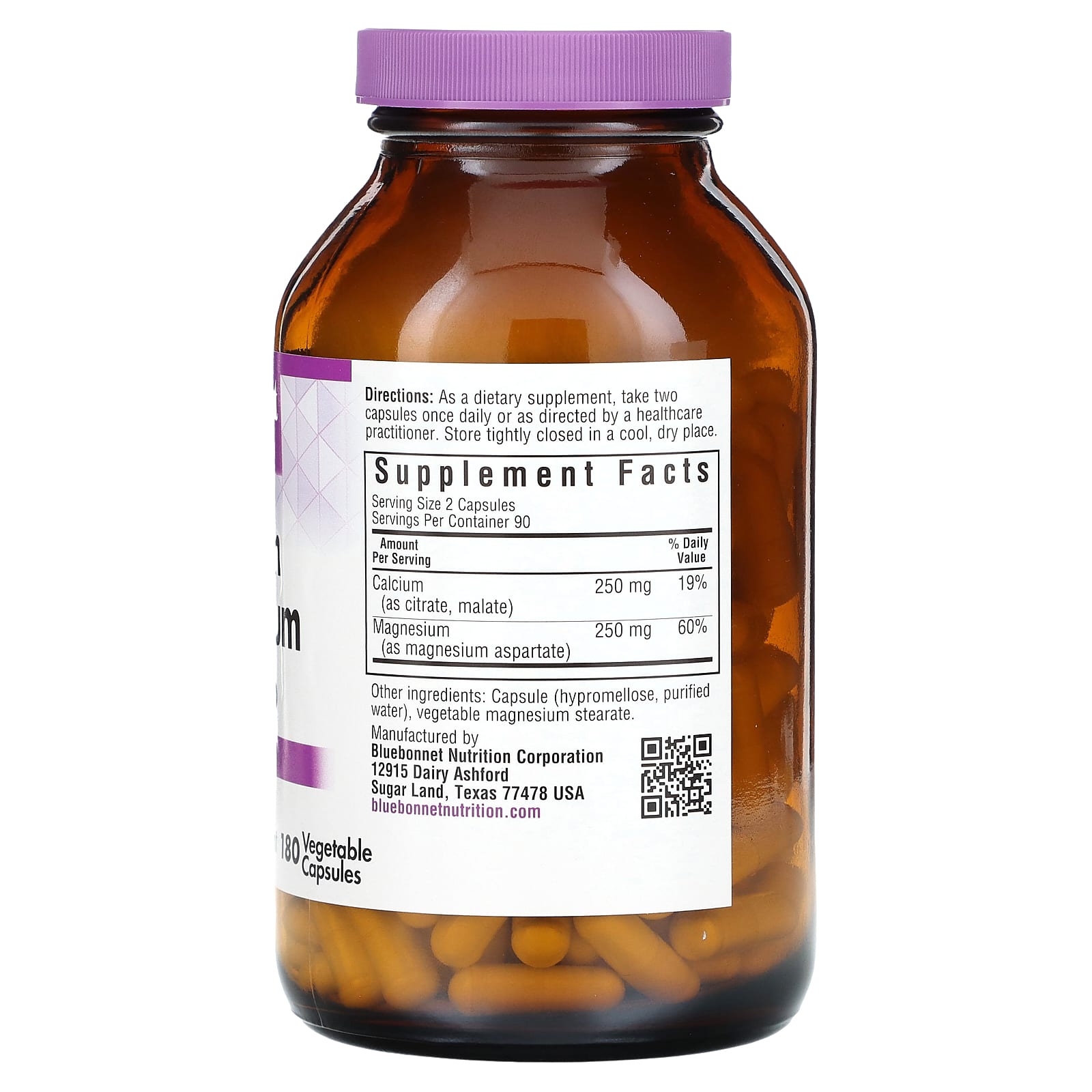 Bluebonnet Calcium Magnesium 1:1 Ratio Supplement, 180 Veg Capsules - Image 2