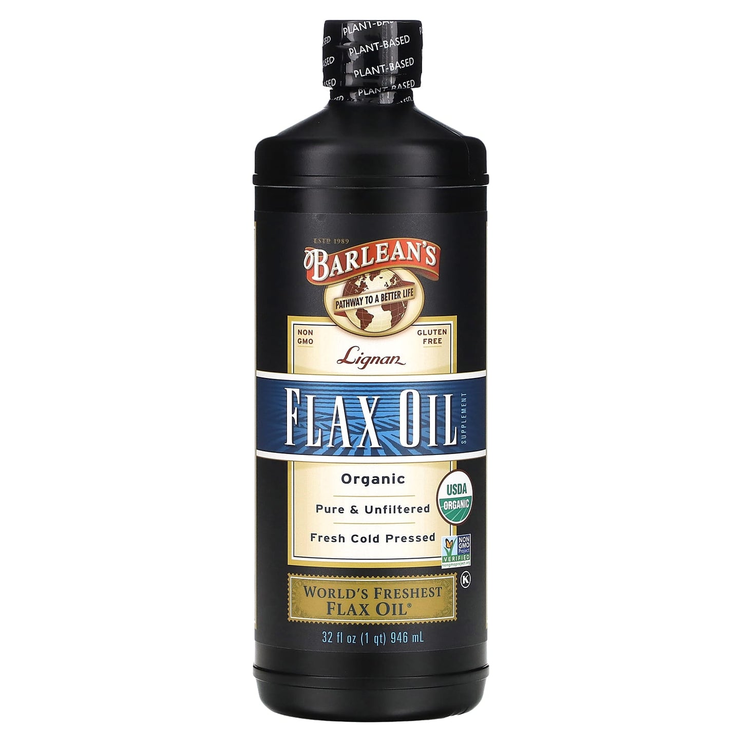 Organic Lignan Flax Oil 32oz - Cold Pressed, USDA Organic, Vegan Omega-3 - Image 1
