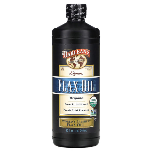 Organic Lignan Flax Oil 32oz - Cold Pressed, USDA Organic, Vegan Omega-3 - Image 1
