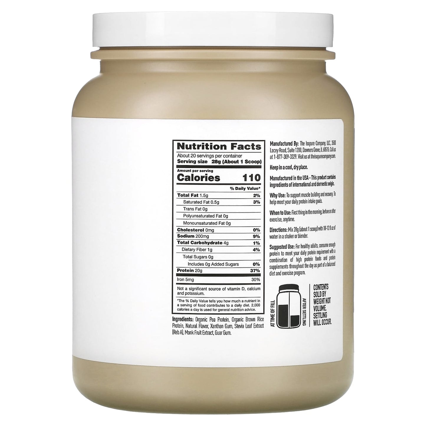 Isopure Plant-Based Protein Powder Vanilla 1.23 lb 20g Protein - Image 2