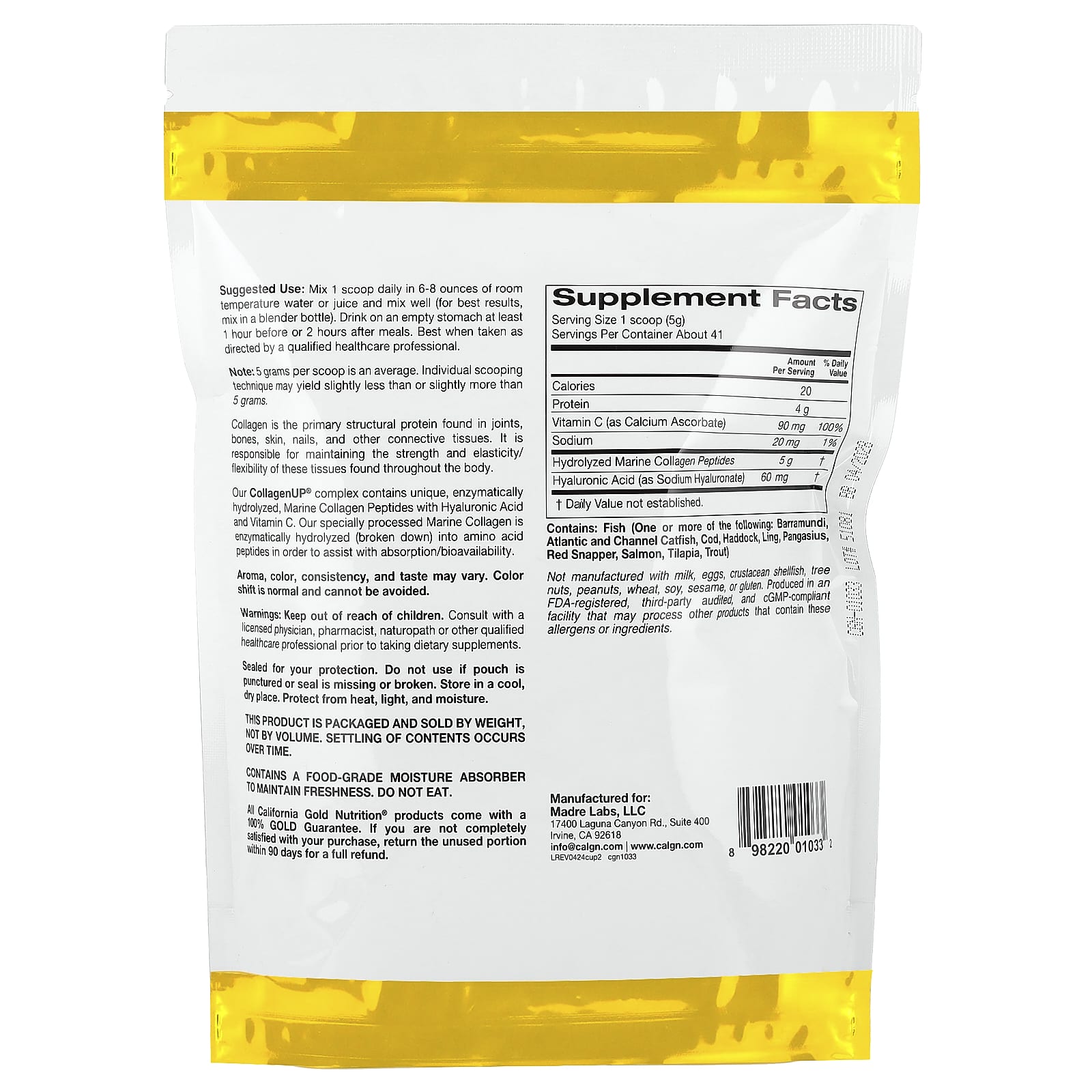 Hydrolyzed Marine Collagen Peptides with Hyaluronic Acid & Vitamin C - 7.26 oz - Image 2