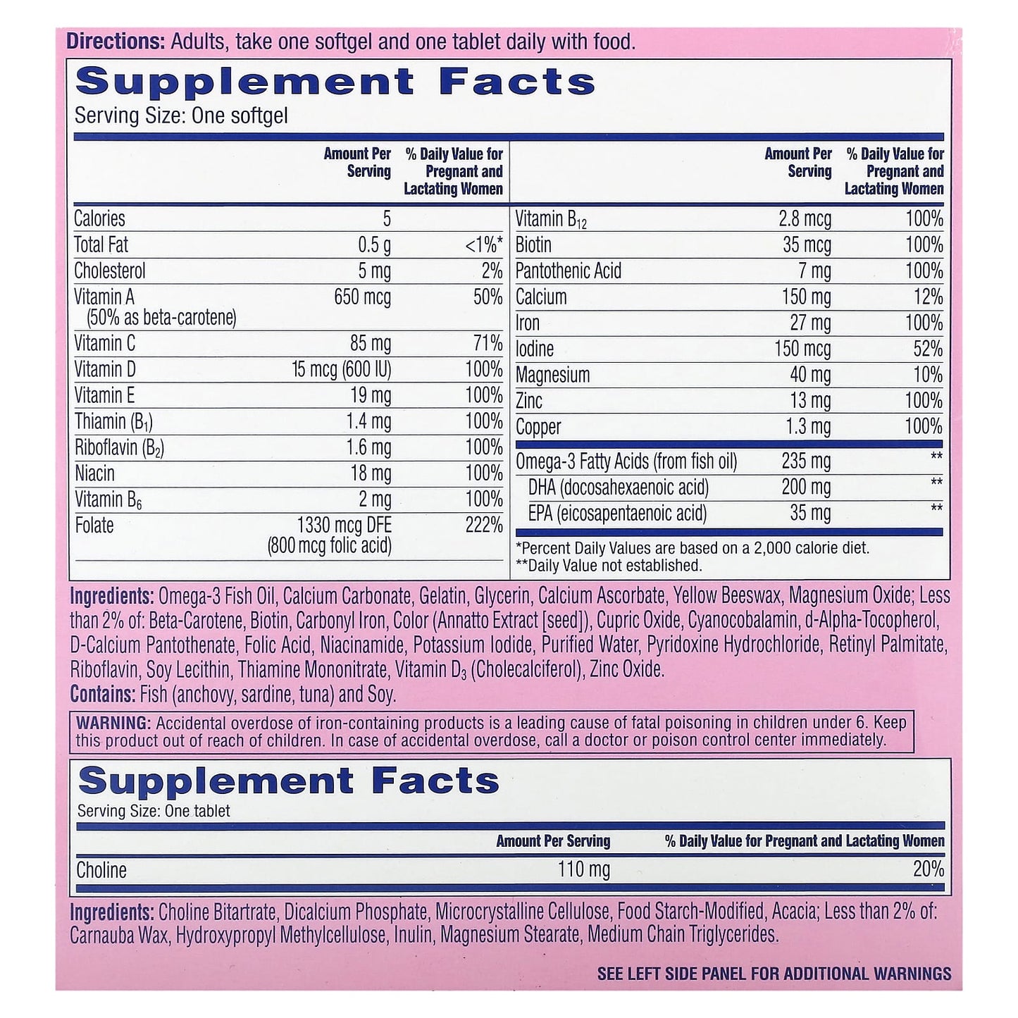 One-A-Day, Prenatal Advanced, Complete Multivitamin with Brain Support, 60 Prenatal Multivitamin Softgels & 60 Prenatal Choline Tablets - Image 2