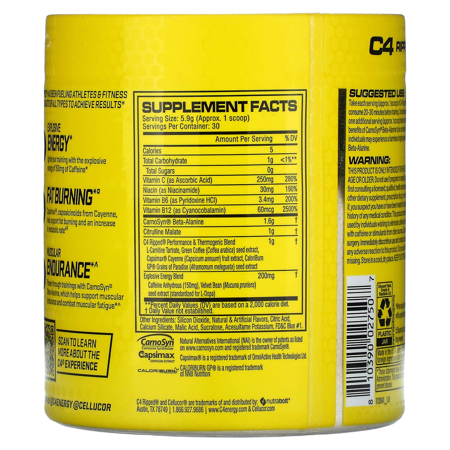 C4 Ripped Pre-Workout Powder by Cellucor - Icy Blue Razz - Image 2