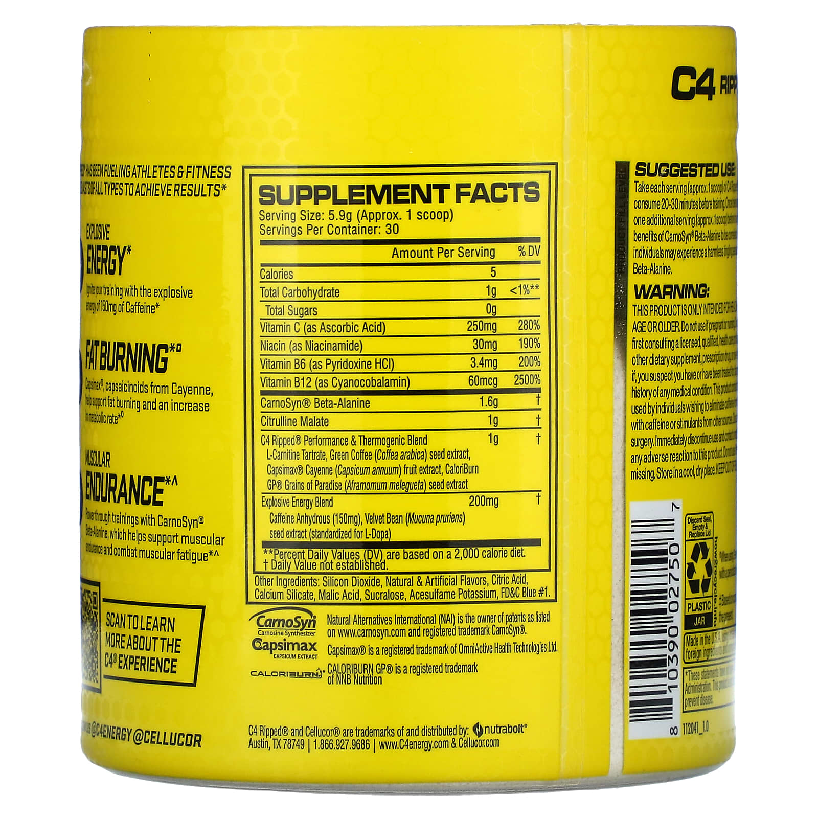 C4 Ripped Pre-Workout Powder by Cellucor - Icy Blue Razz - Image 2
