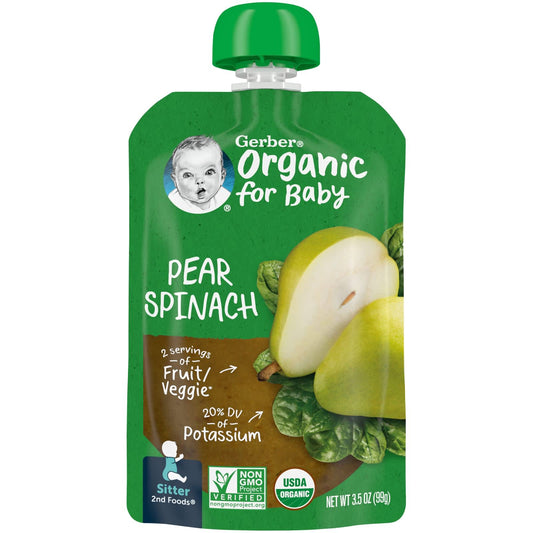 Gerber Organic Baby Food, Pear & Spinach, 3.5 oz, USDA Organic - Image 1