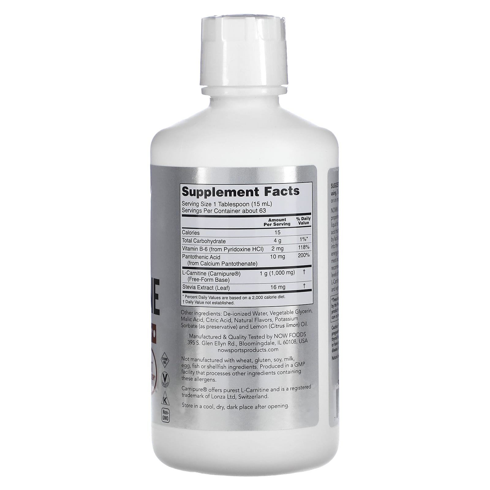 NOW Foods, Sports, Liquid L-Carnitine, Citrus, 1,000 mg, 32 fl oz (946 ml) - Image 2