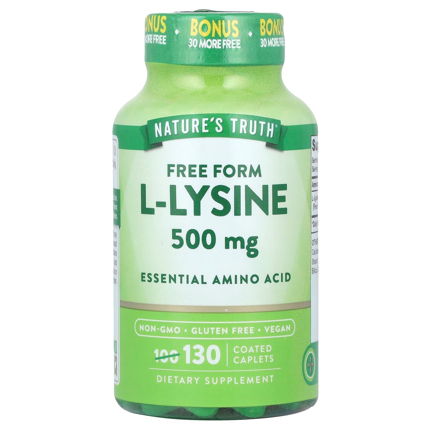 Nature's Truth, L-Lysine, 500 mg, 130 Coated Caplets - Image 1