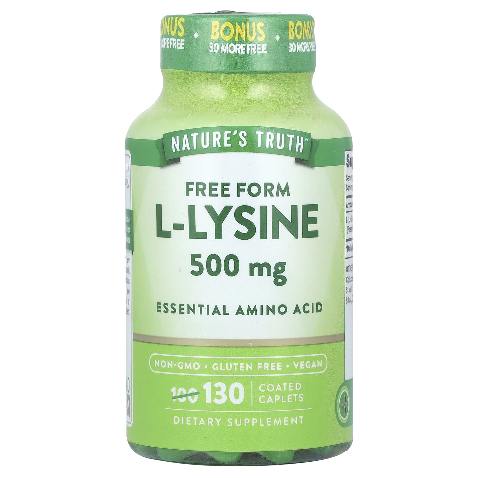 Nature's Truth, L-Lysine, 500 mg, 130 Coated Caplets - Image 1