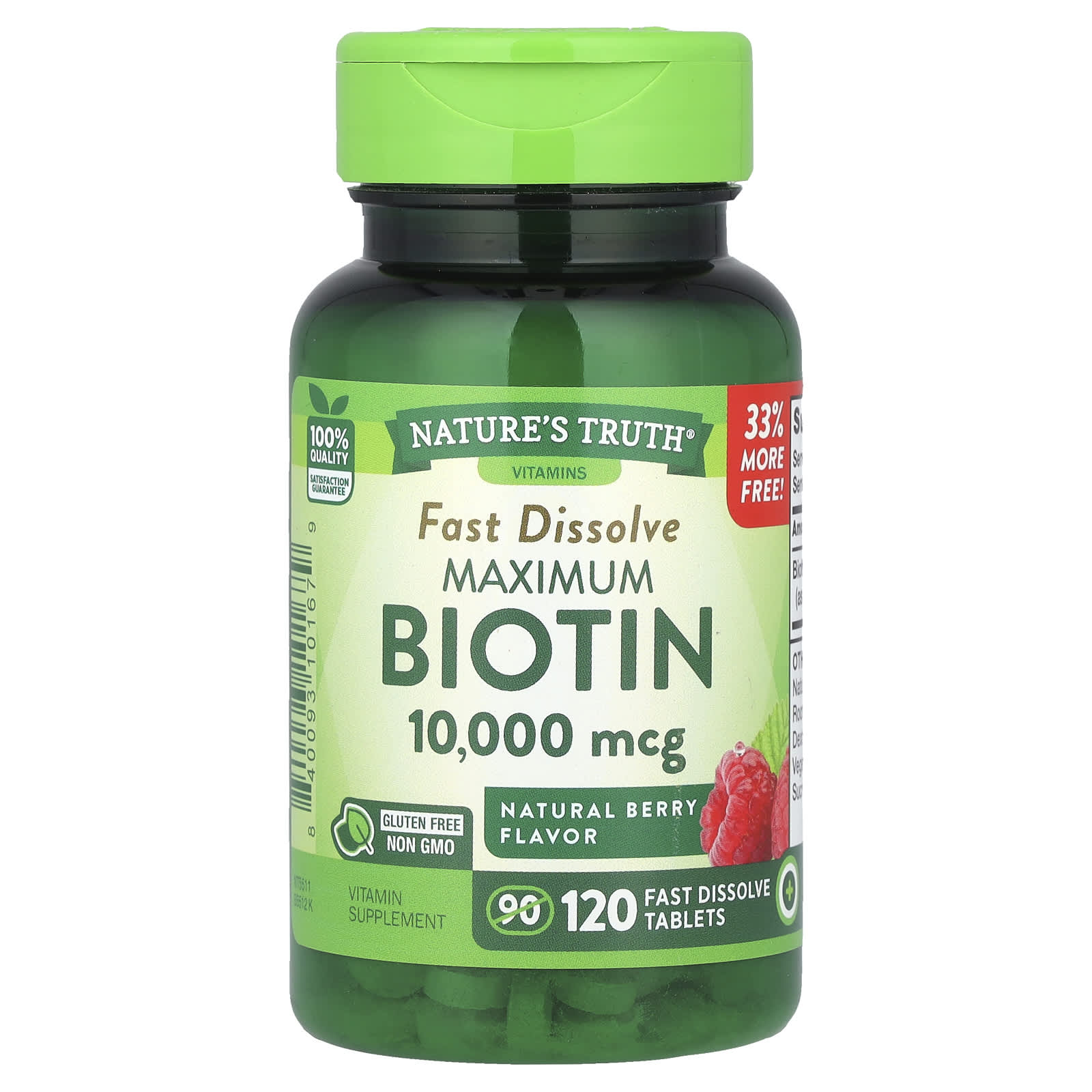 Nature's Truth, Maximum Biotin, Natural Berry, 10,000 mcg, 120 Fast Dissolve Tablets - Image 1