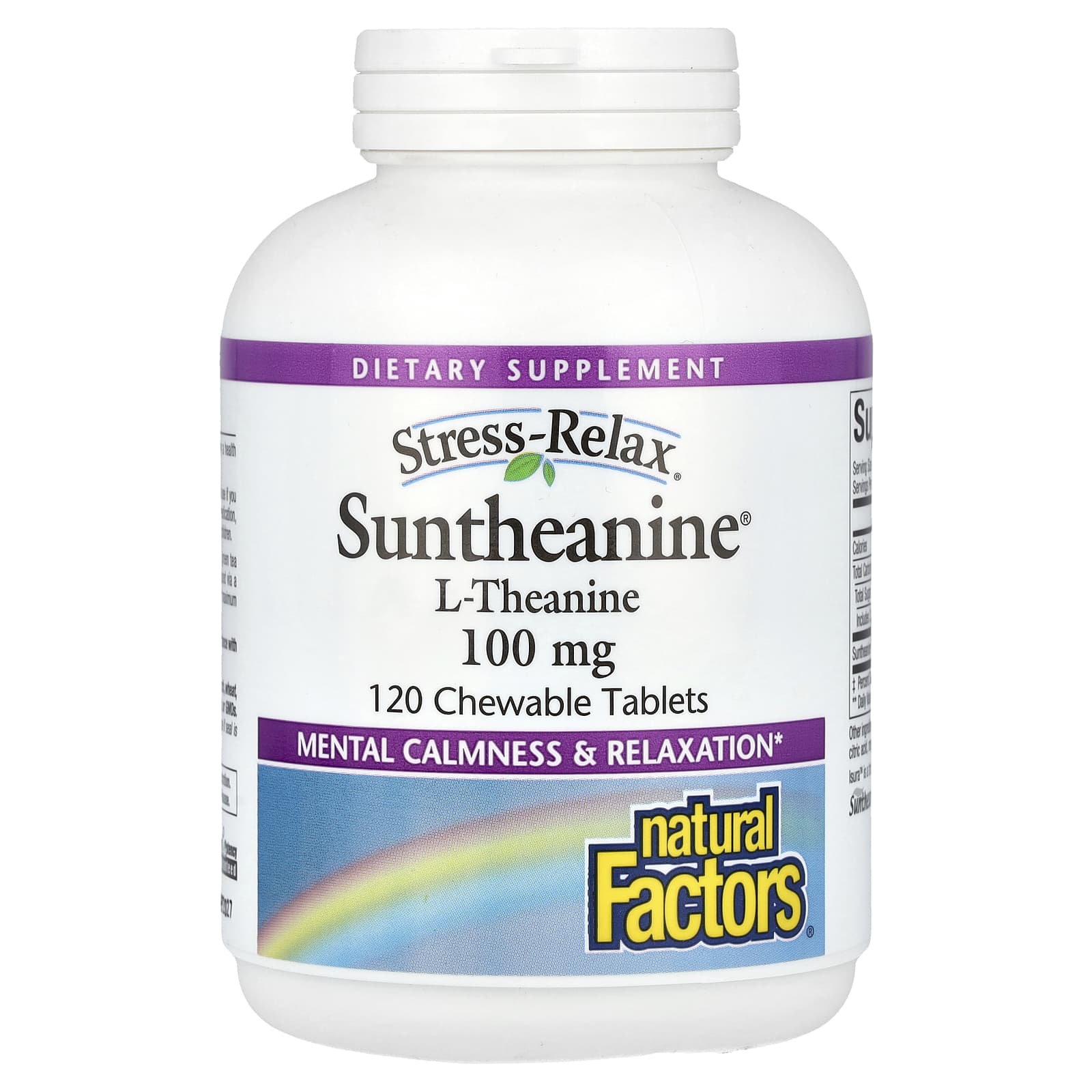 Natural Factors, Stress-Relax, Suntheanine L-Theanine, 100 mg, 120 Chewable Tablets - Image 1