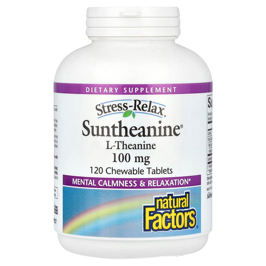 Natural Factors, Stress-Relax, Suntheanine L-Theanine, 100 mg, 120 Chewable Tablets - Image 1