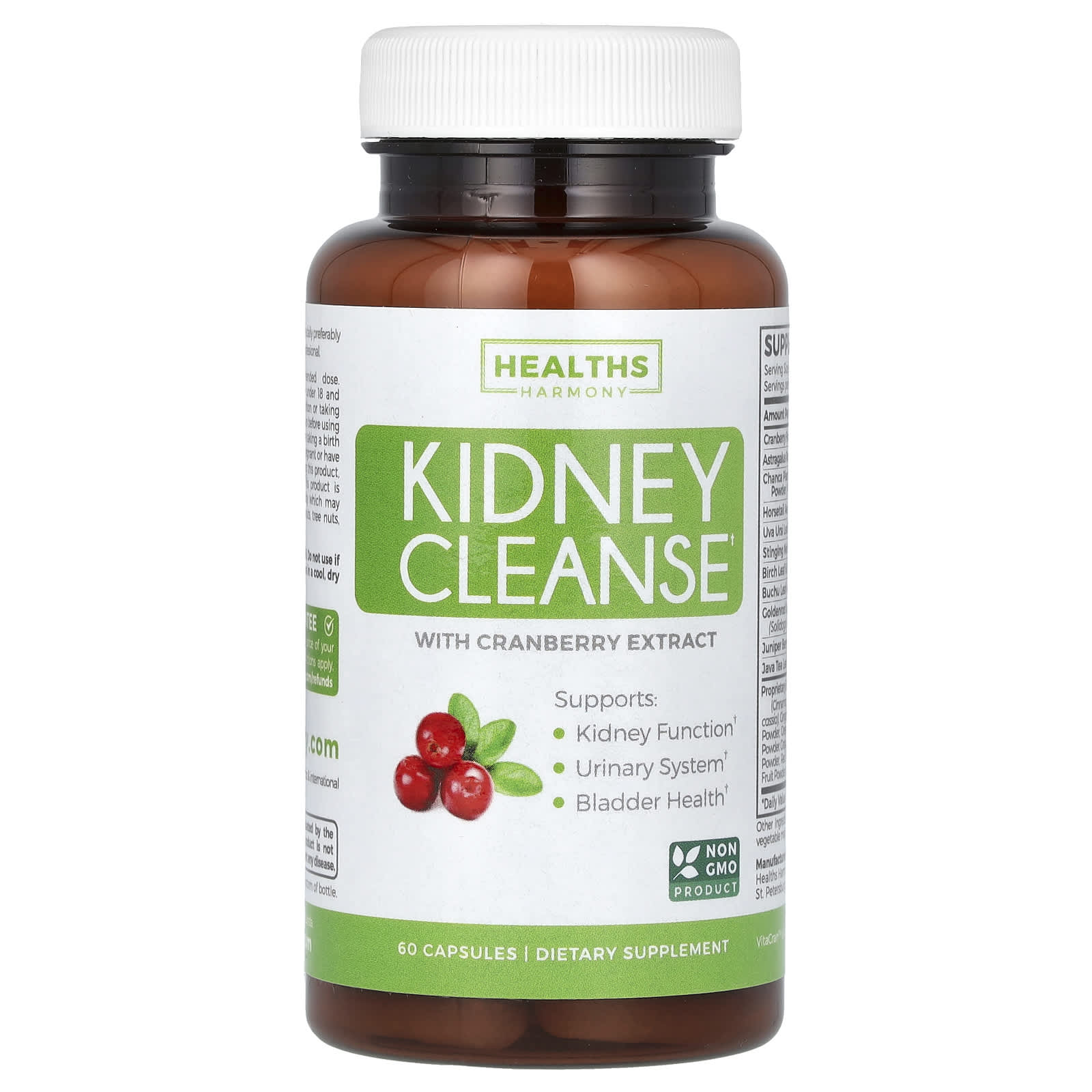 Cranberry Extract Kidney Cleanse Supplement, 60 Capsules, USA Made - Image 1