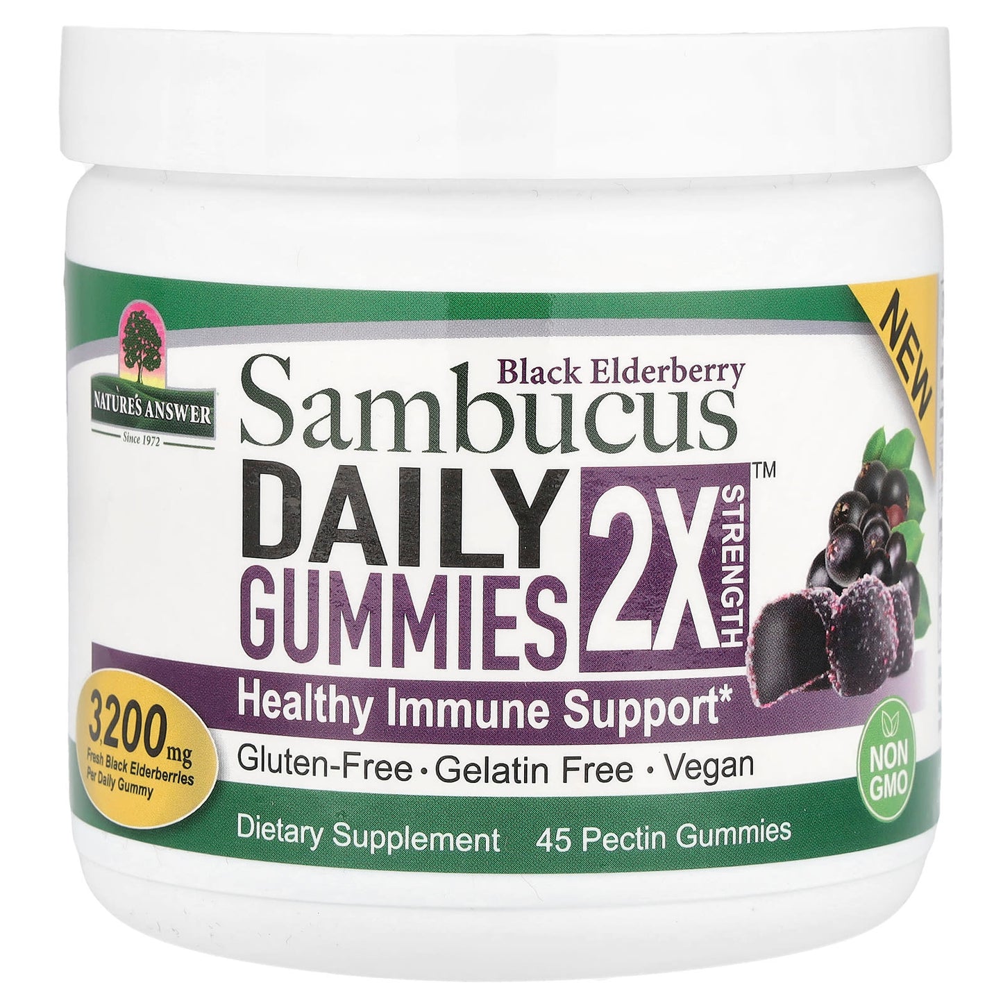 Nature's Answer, Black Elderberry Sambucus Daily Gummies, 2X Strength, 3,200 mg, 45 Pectin Gummies - Image 1