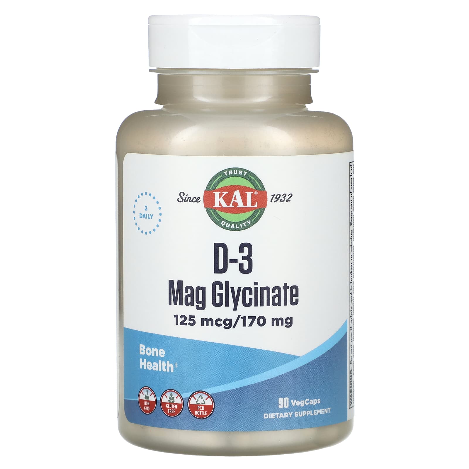 KAL Vitamin D3 Magnesium Glycinate Supplement, 90 VegCaps - Image 1