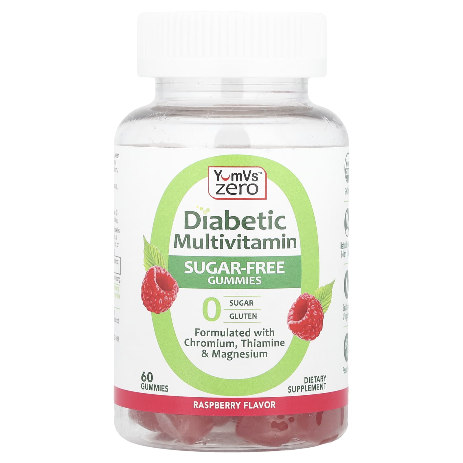 YumVs, Zero Diabetic Multivitamin Gummies, Raspberry, 60 Gummies - Image 1