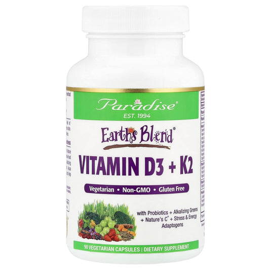 Paradise Herbs, Earth's Blend®, Vitamin D3 + K2, 90 Vegetarian Capsules - Image 1