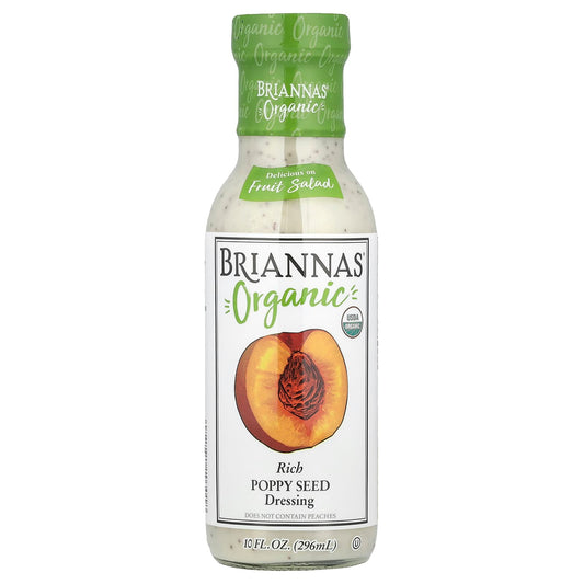 Briannas Organic Rich Poppy Seed Dressing, 10 fl oz (296 ml) - USDA Certified - Image 1