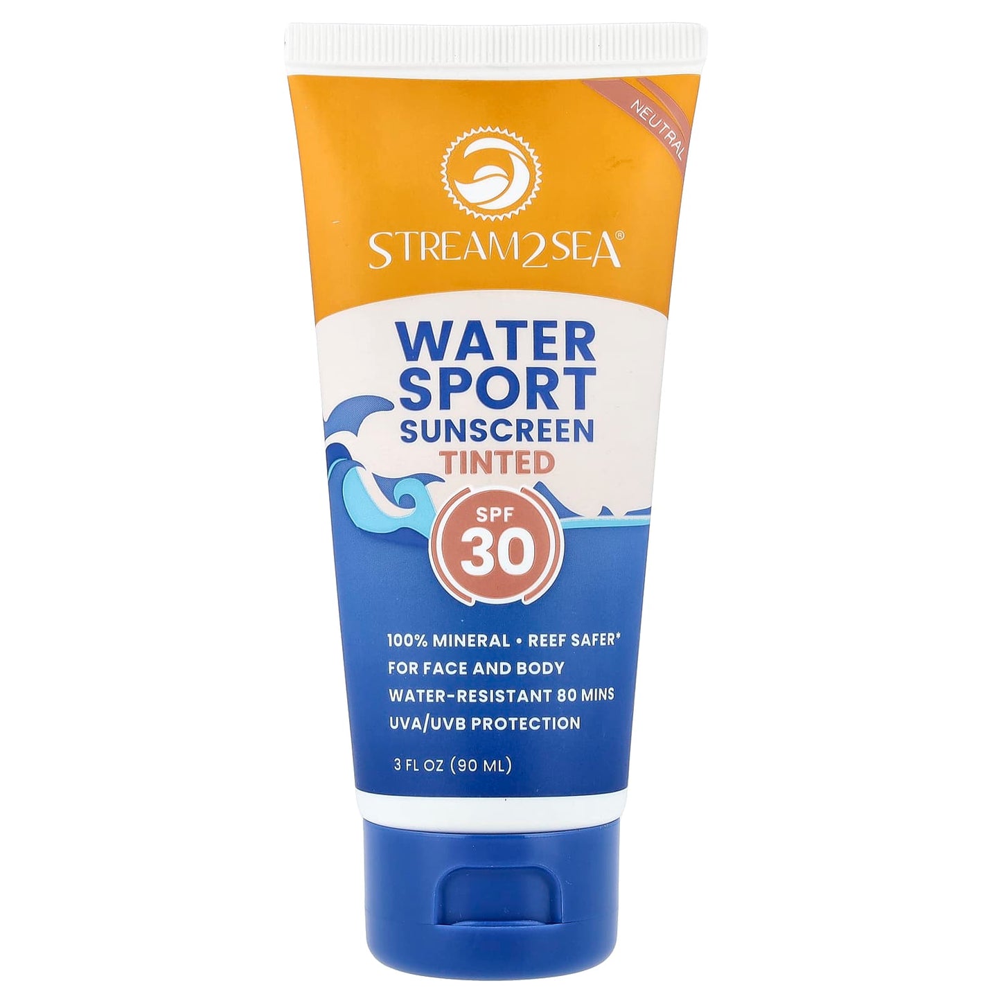 Stream2Sea, Water Sport Sunscreen, Tinted, SPF 30, Neutral, 3 fl oz (90 ml) - Image 1