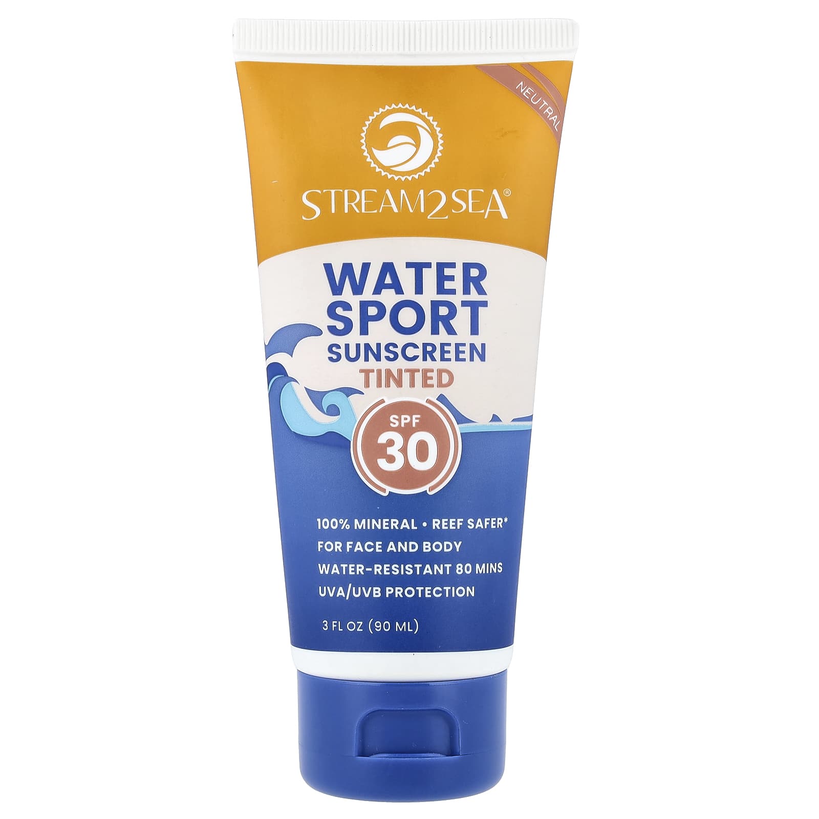 Stream2Sea, Water Sport Sunscreen, Tinted, SPF 30, Neutral, 3 fl oz (90 ml) - Image 1
