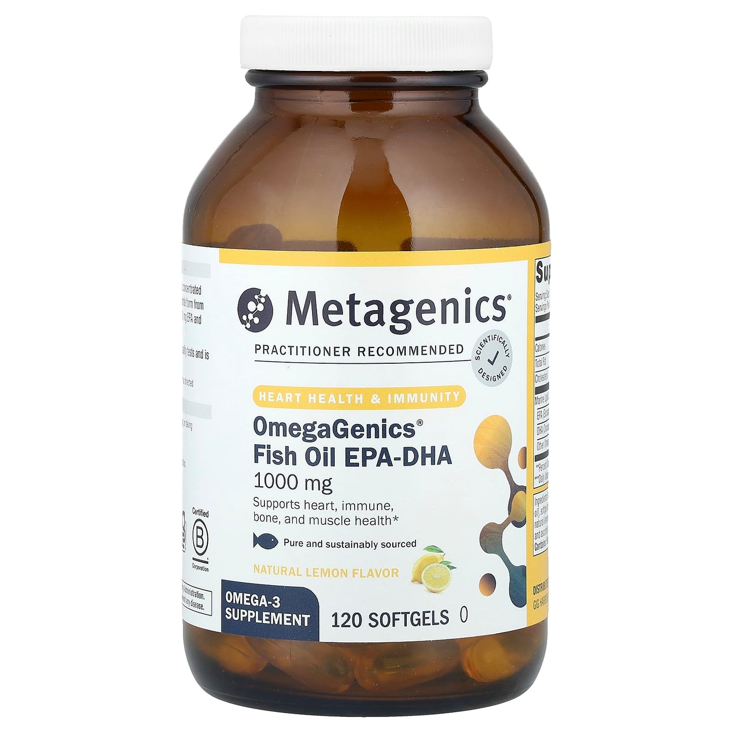 Metagenics, OmegaGenics®, Fish Oil EPA-DHA, Natural Lemon, 1,000 mg, 120 Softgels - Image 1