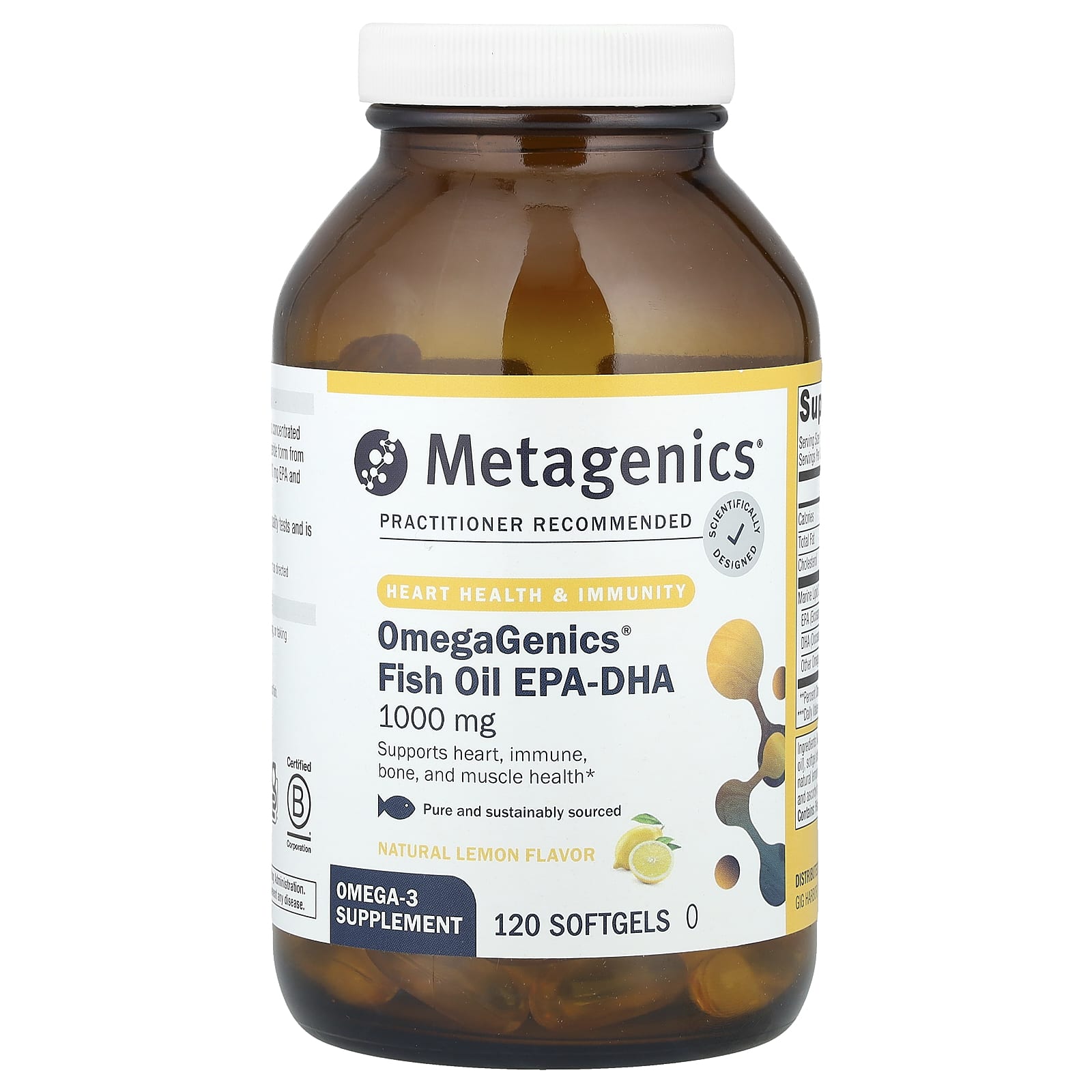 Metagenics, OmegaGenics®, Fish Oil EPA-DHA, Natural Lemon, 1,000 mg, 120 Softgels - Image 1
