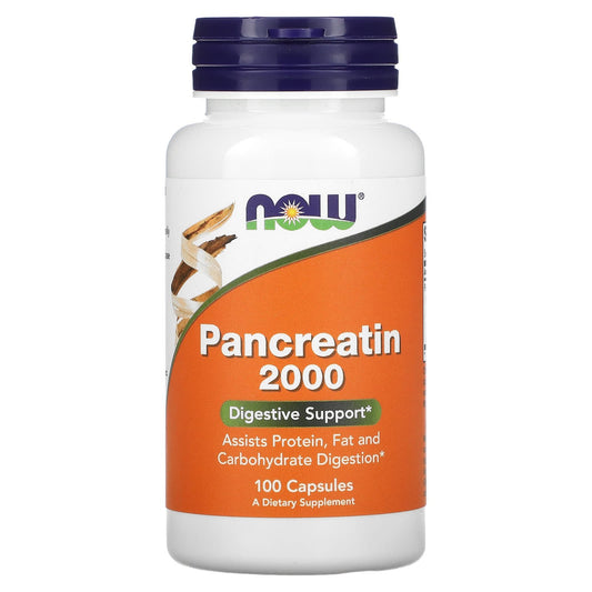 NOW Foods, Pancreatin 2000, 200 mg, 100 Capsules - Image 1