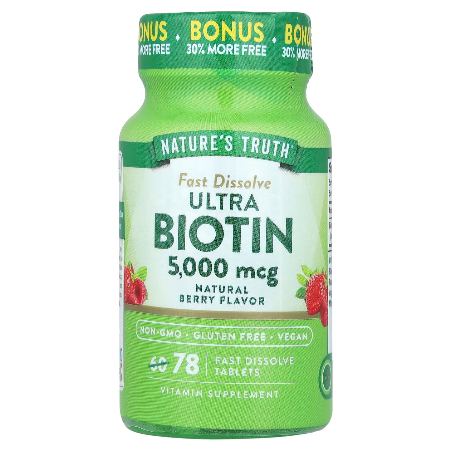 Nature's Truth, Ultra Biotin, Natural Berry, 5,000 mcg, 78 Fast Dissolve Tablets - Image 1