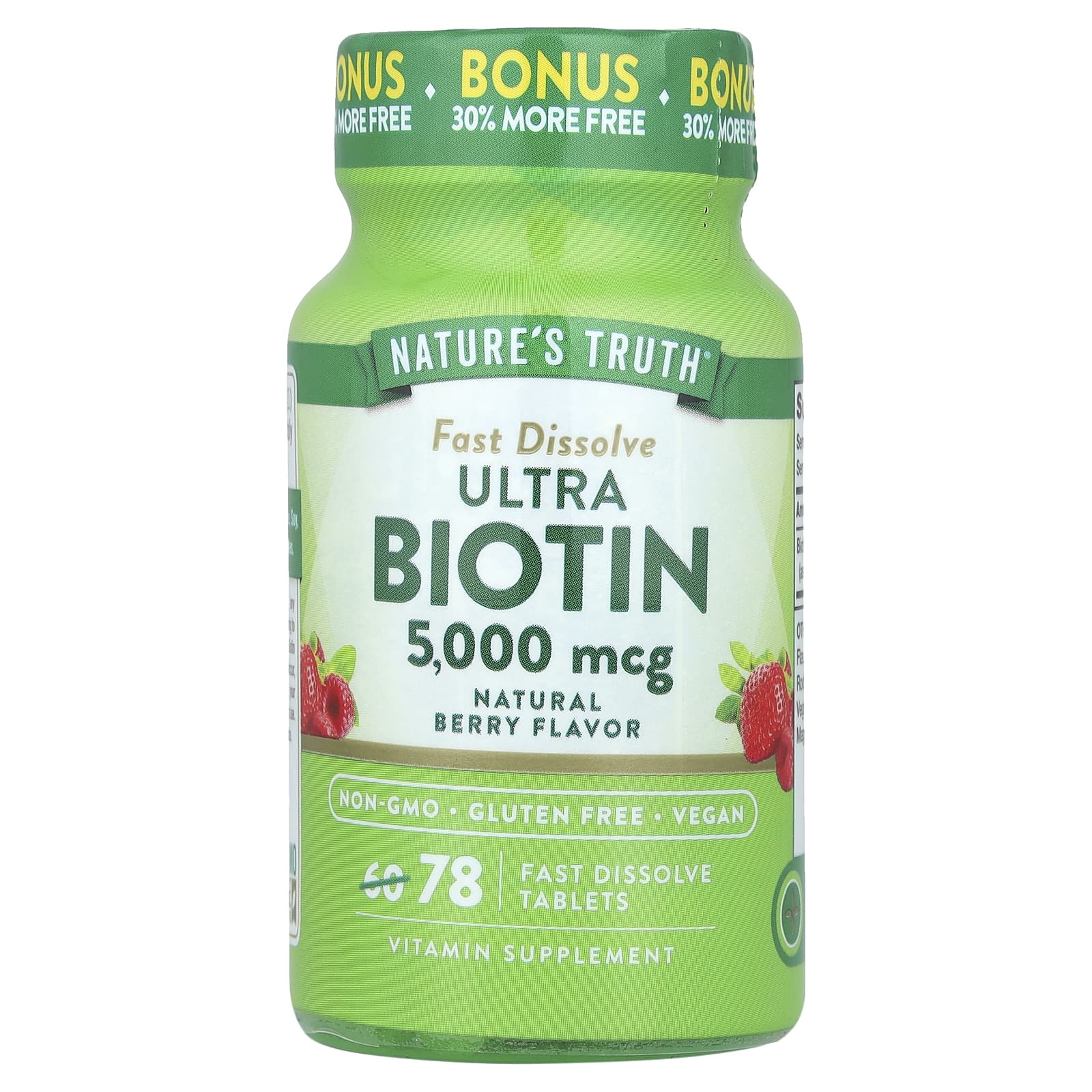 Nature's Truth, Ultra Biotin, Natural Berry, 5,000 mcg, 78 Fast Dissolve Tablets - Image 1