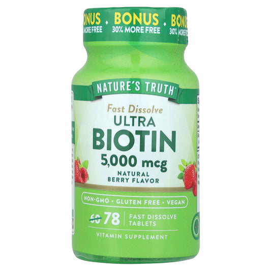Nature's Truth, Ultra Biotin, Natural Berry, 5,000 mcg, 78 Fast Dissolve Tablets - Image 1