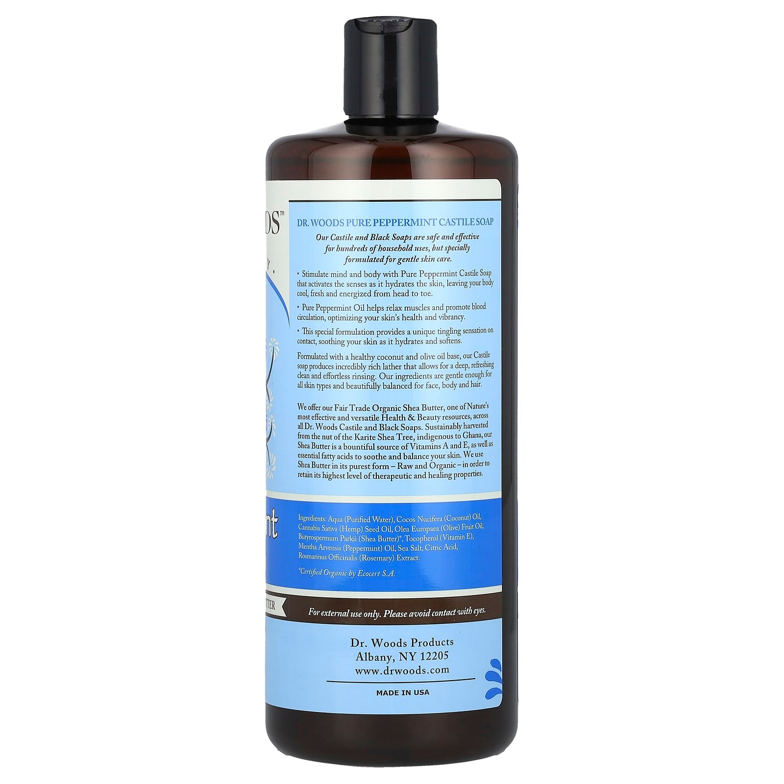 Fair Trade Castile Soap with Shea Butter & Peppermint Oil, 32 fl oz - Image 2