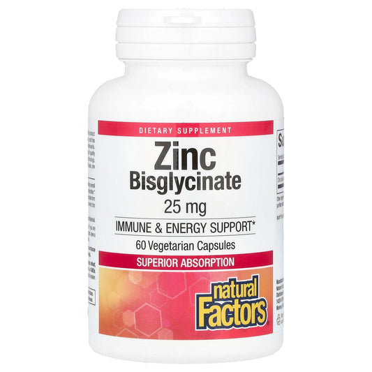 Natural Factors, Zinc Bisglycinate,  25 mg , 60 Vegetarian Capsules - Image 1