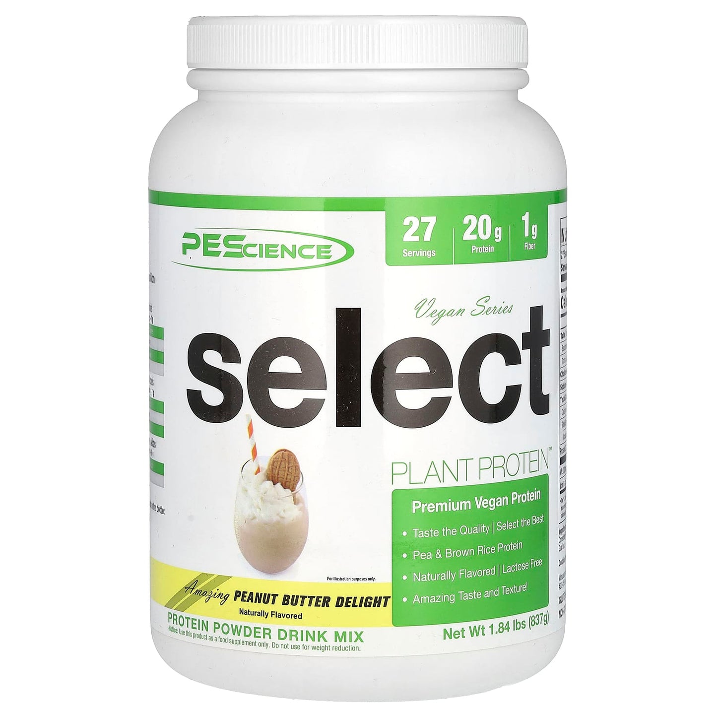PEScience, Vegan Series, Select Plant Protein, Peanut Butter Delight, 1.84 lbs (837 g) - Image 1